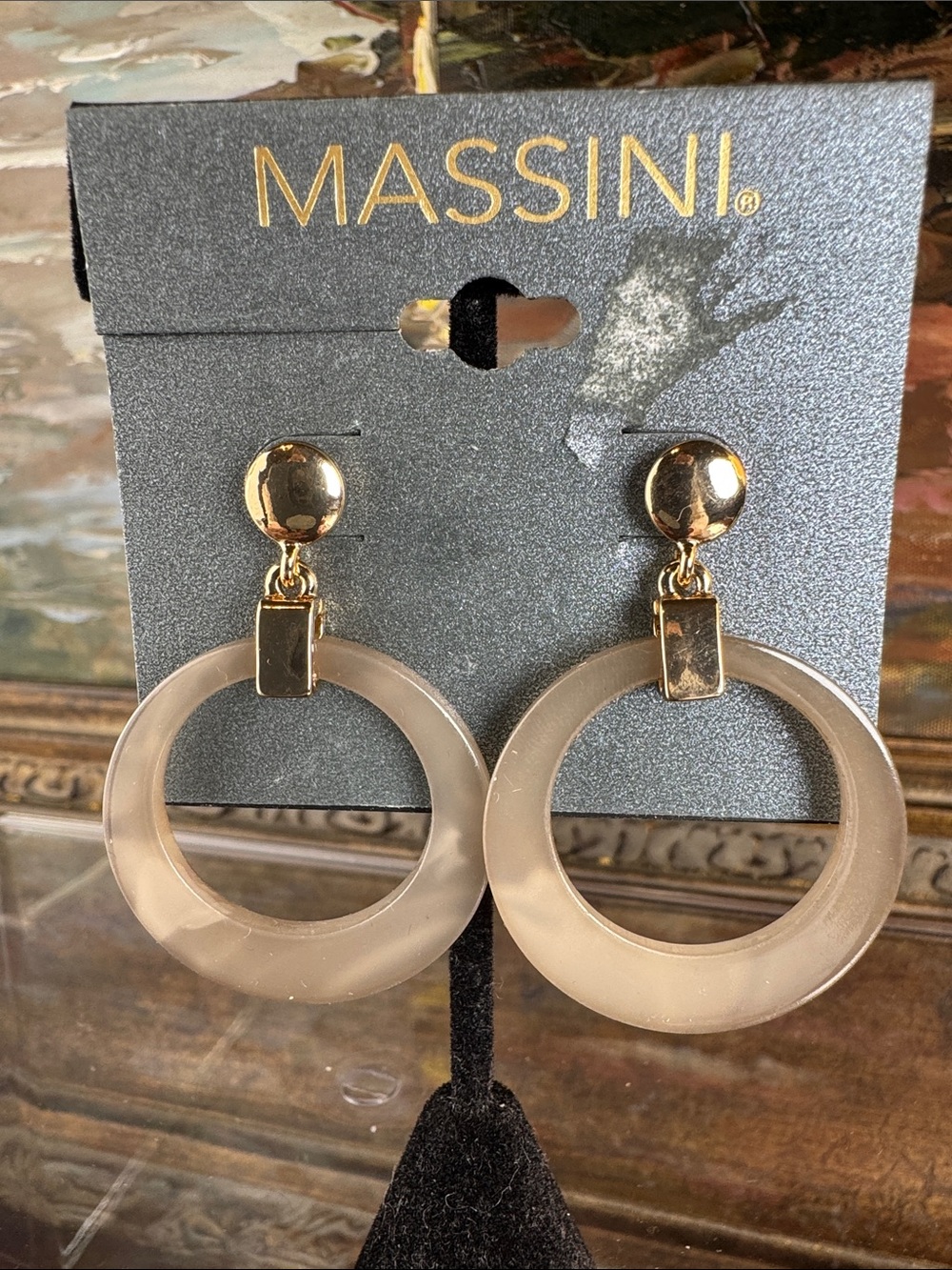 0679-Massini Gold and Cream Round Drop Hoop Earrings
